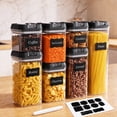 thumbnail image 1 of YEERSWAG® 7pcs Airtight Food Storage Containers,4 Assorted Sizes Stackable Pantry Canisters with Black Lids,BPA-Free Clear Dry Food Jars for Pasta Cereal Flour,Interchangeable Lids with Labels,Marker, 1 of 11