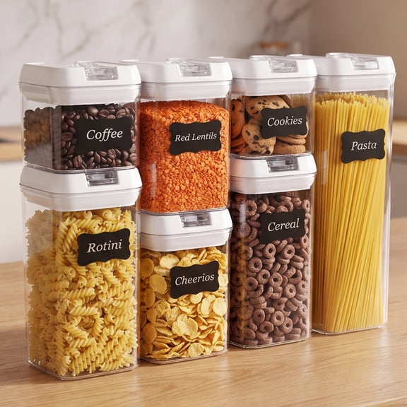 7 Pieces Airtight Food Storage Containers, BPA Free Plastic Cereal Containers with Easy Lock Lids, for Kitchen Pantry Organization and Storage, with 10 Labels and 1 Marker Pen