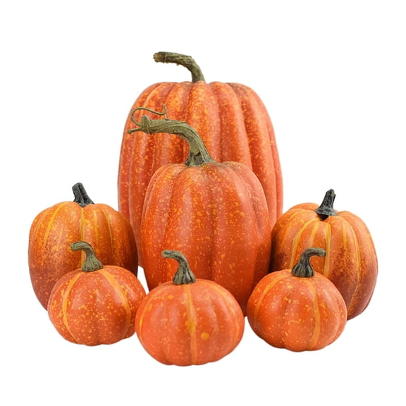 7 Pieces Artificial Pumpkins in Different Assorted Sizes Bulk Faux Harvest for Fall Wedding Centerpiece, indoor and outdoor Decorations - Orange A-Orange 8pcs Value Bundle Halloween Gifts