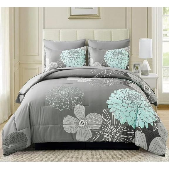 7 Pieces Bed in a Bag Floral Comforter Set Queen Flowers Bedding Set