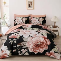 7 Pieces Bed in a Bag King Size Comforter Set Pink Black Floral Bedding Sets Sheet Sets