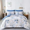 thumbnail image 1 of 7Pcs Blue Botanical Comforter Set King Size Bed in a Bag Bedding Set Adult (90"x104"), 1 of 7