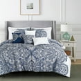 thumbnail image 1 of 7-Pieces Blue and White Paisley Comforter Set King Size Estime Medallion Bedding, 1 of 7