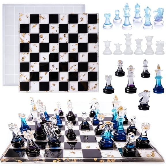 7 Pieces Chess Molds for Resin Casting, Epoxy Resin Molds Set with Chess Board Resin Molds, Resin Chess Molds Silicone for DIY Chess Board Game
