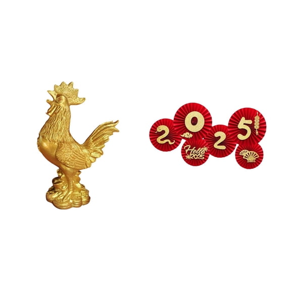 7 Pieces Chicken Sculpture Rooster Figurine Decorative Cock Statue Resin Material for Spring Festival Home Decor