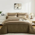 thumbnail image 1 of 7 Pieces Comforter Set Queen Size, Brown Striped Bed in a Bag Comforter and Sheet Set, Bohemian Soft Lightweight Micorfiber Bedding Set for All Season (90"×90"), 1 of 8