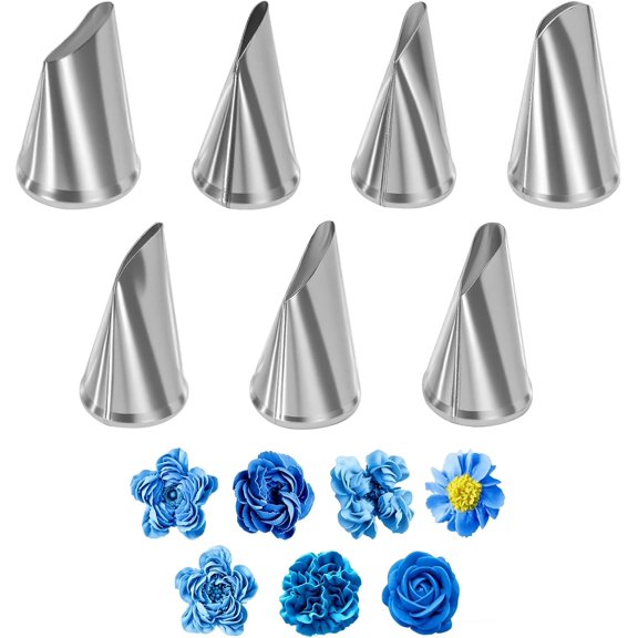 7 Pieces Cookie Decorating Kits Fondant Rose Piping Tips Set, Cake Decorating Tips Set Flower Petal Icing Tip Stainless Steel Cakes Decor Pastry Tools Cream Icing Piping for Cake Decoratings Cupcake