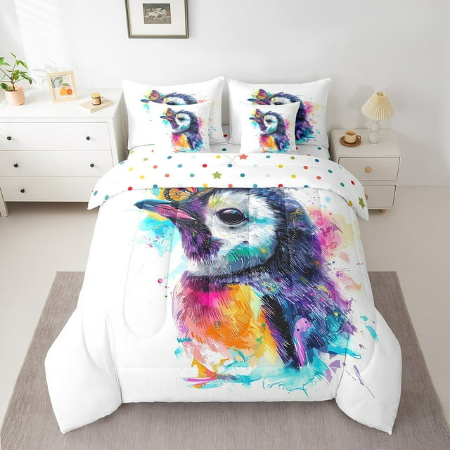 7 Pieces Cute Penguin Bedding Comforter Sets for Kids Orange Butterfly