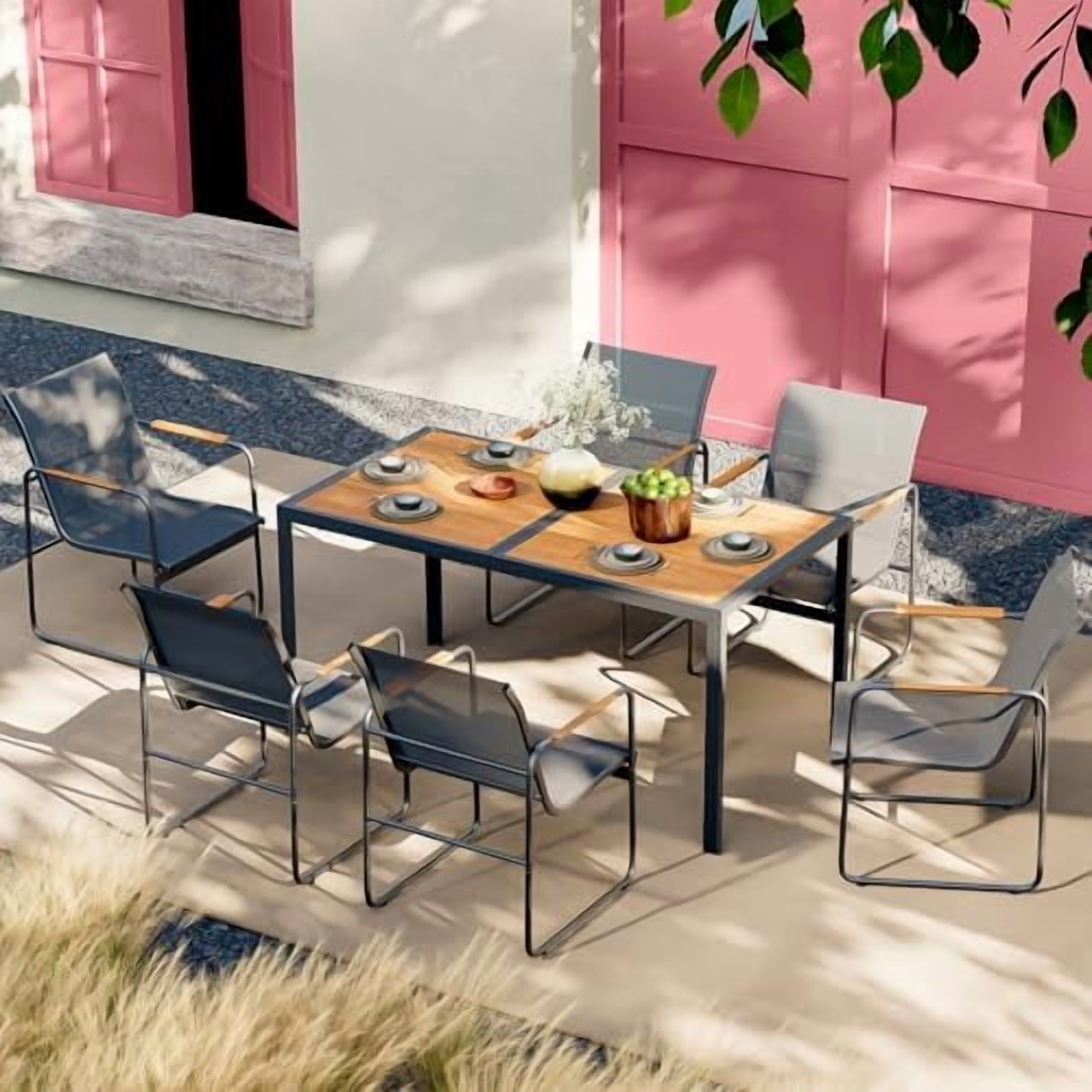 7 Pieces Dining Set - 6-Seat w/ 6 Texlin Chairs & 59