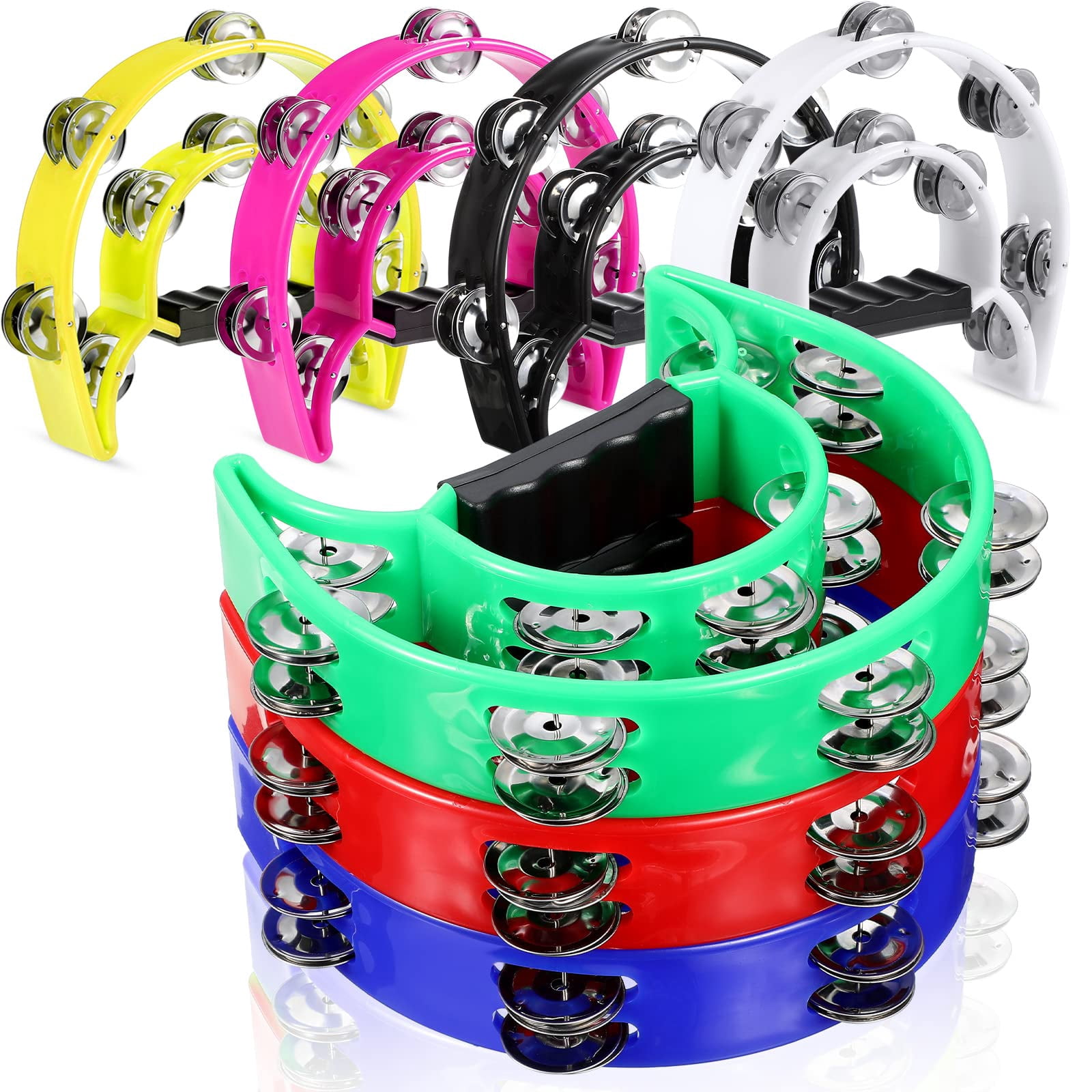 7 Pieces Double Row Tambourine Half Moon Musical Plastic Instrument Handheld Percussion Metal Jingles Hand Held Drum For Party Performance Concert