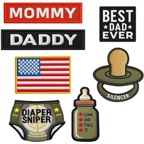 7 Pieces Embroidery Patches - Daddy and Mommy Funny Patches for Backpacks, Vest, Hats, Diaper Bags, Lunch Bags, Jackets end Cap Patch Mother's Day Father's Day Morale Patch with Hook and Loop on Back