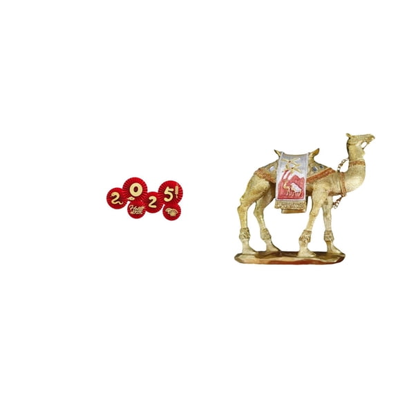 7 Pieces Festive Folding Fans Camel Figurine Resin Animal Statue Large Size for Spring Festival Home Decor
