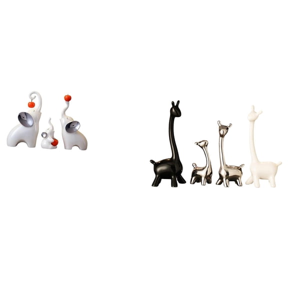 7 Pieces Giraffe Elephant Figurines Ceramic Animal Sculptures Modern Craft Set for Living Room Bedroom Office