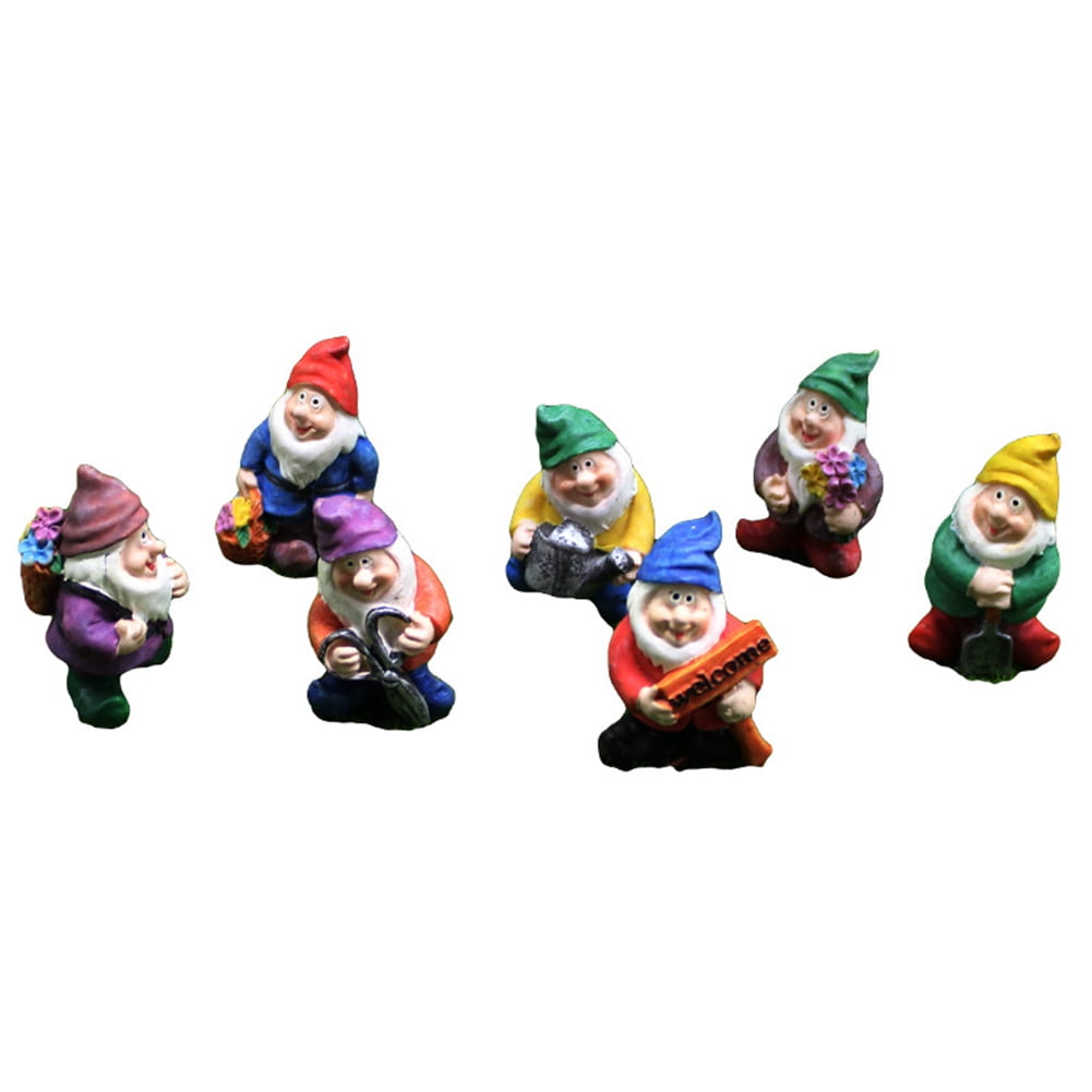 7 Pieces Gnomes Fairy Resin Statues Mini Garden Statues Decoration Tale