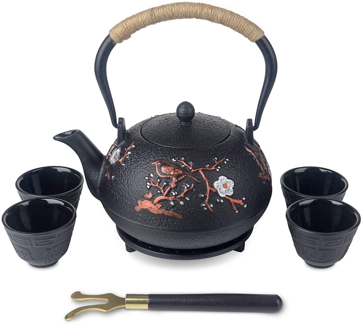 7 Pieces Japanese Cast Iron Tea Cup Set Teapot Kettle with Infuser and ...