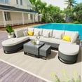 thumbnail image 1 of 7 Pieces Large Size Outdoor Wicker Sofa Set, Rattan Conservation Sectional Free Combination, Patio Furniture With 2 Coffee Table And Pillows For Garden And Deck, Beige,Beige, 1 of 14
