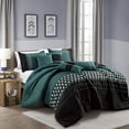 thumbnail image 1 of 7-Pieces Matisoon Black and Green Comforter Set, Embroidery Geometric Bedding Set - Queen Size, 1 of 7
