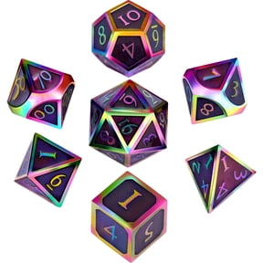 7 Pieces Metal Dices Set DND Game Polyhedral Solid Metal D&D Dice Set with Storage Bag and Zinc Alloy with Enamel for Role Playing Game Dungeons and Dragons, Math Teaching (Rainbow-Dark Purple)