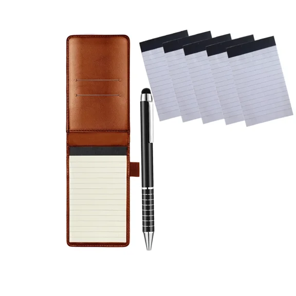 7 Pieces Mini Pocket Notepad Holder Set, Included Mini Pocket Notepad Holder with 50 Lined Sheets, Metal Pen and 5 Pieces 3 x 5 Inch Memo Book Refills, 30 Lined Paper Per Note Pad