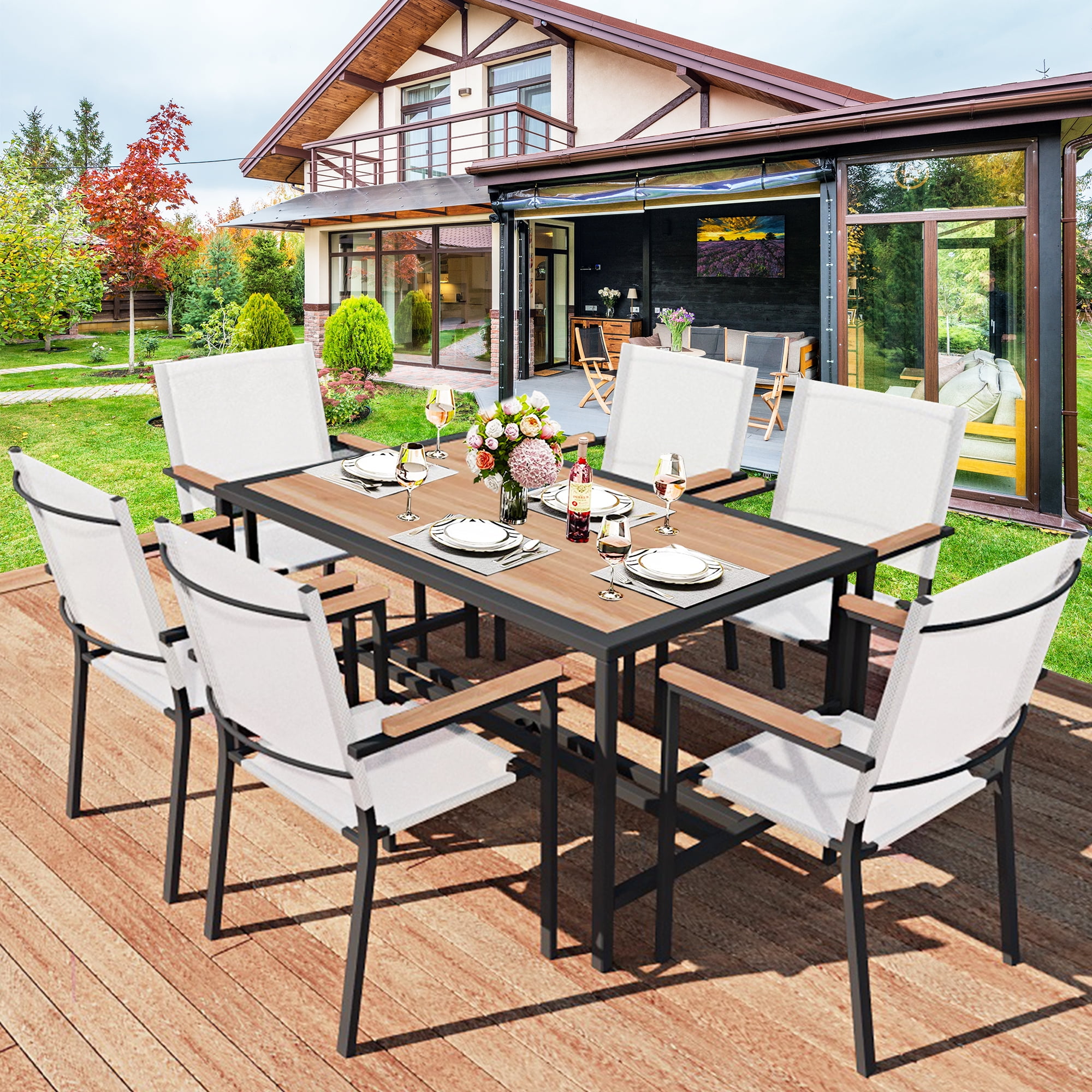 7 Pieces Outdoor Furniture Set, Legahome Modern Outdoor Patio Dining Sets, Patio Dining