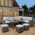 thumbnail image 1 of 7 Pieces Outdoor Patio Furniture Set, All Weather PE Wicker Rattan Outdoor Sectional Sofa Sectional Patio Furniture w/Light Grey Cushions and Table, 1 of 8