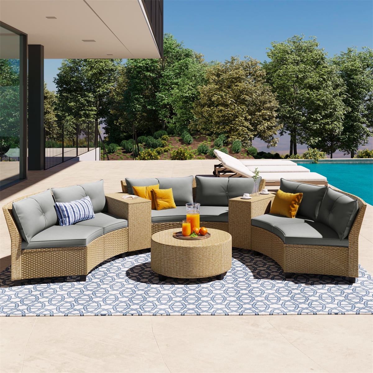 Highsound 9 Piece Patio Furniture Sectional Set, Outdoor All-Weather PE Rattan Wicker Conversation Set, Garden Sofa Set with Coffee Table and Couch Cushions