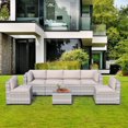 thumbnail image 1 of 7 Pieces Outdoor Patio Furniture Set, Rattan Sectional Sofa with Waterproof Cushions & Coffee Table, for Garden Backyard Deck, Field Gray, 1 of 9