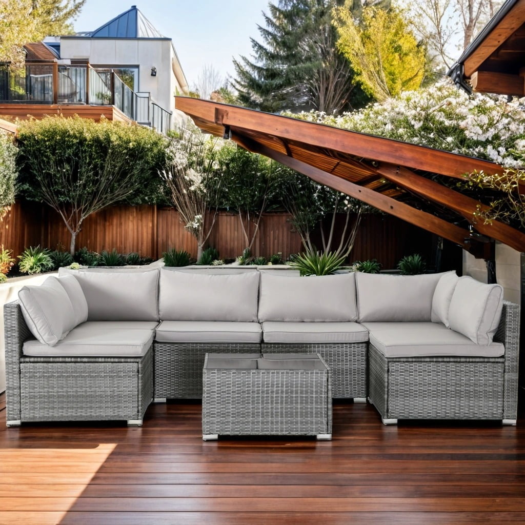 7 Pieces Outdoor Patio Furniture Set, Outdoor Sectional Rattan Sofa, PE ...