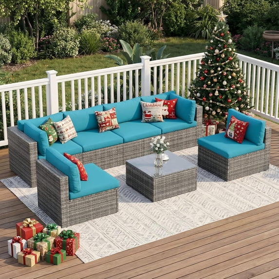 7 Pieces Outdoor Patio Furniture Set, Wicker Outdoor Patio Sectional ...