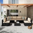 thumbnail image 1 of Walsunny 7 Pieces Patio Conversation Set, All-Weather Silver Rattan Wicker Patio Furniture Sets with 6 Chairs and 1 Coffee Table, Washable Couch Cushions,Black Rattan Khaki Cushions, 1 of 6