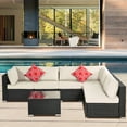 thumbnail image 1 of 7 Pieces Outdoor Sofa Set, Black Wicker Patio Furniture Set, PE Rattan Outdoor Deck Backyard Furniture, Low Back All-Weather Rattan Sectional Sofa with 4" Cushions, Coffee Table and Pillows, JA1769, 1 of 9