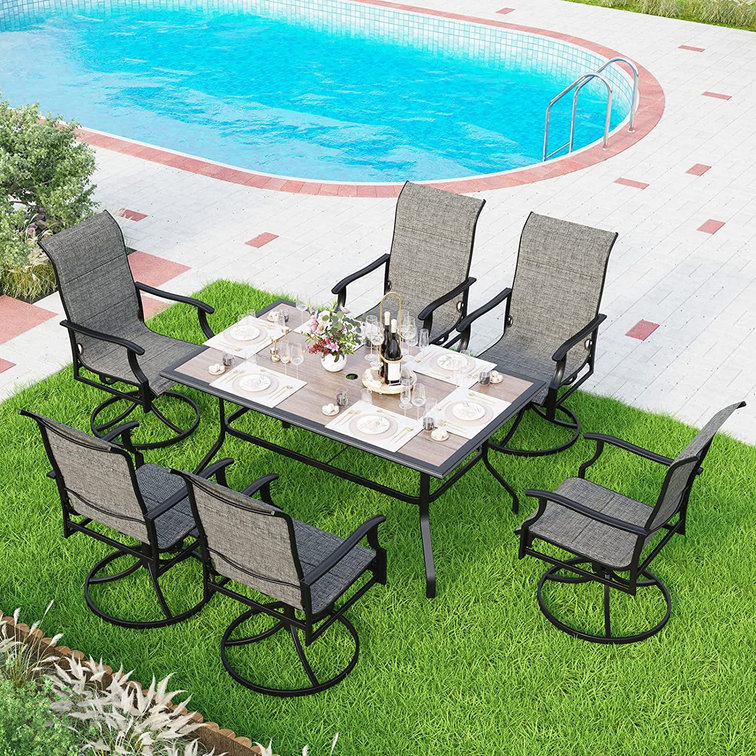 7 Pieces Patio Dining Set Outdoor Dining Table and Chairs main image 1