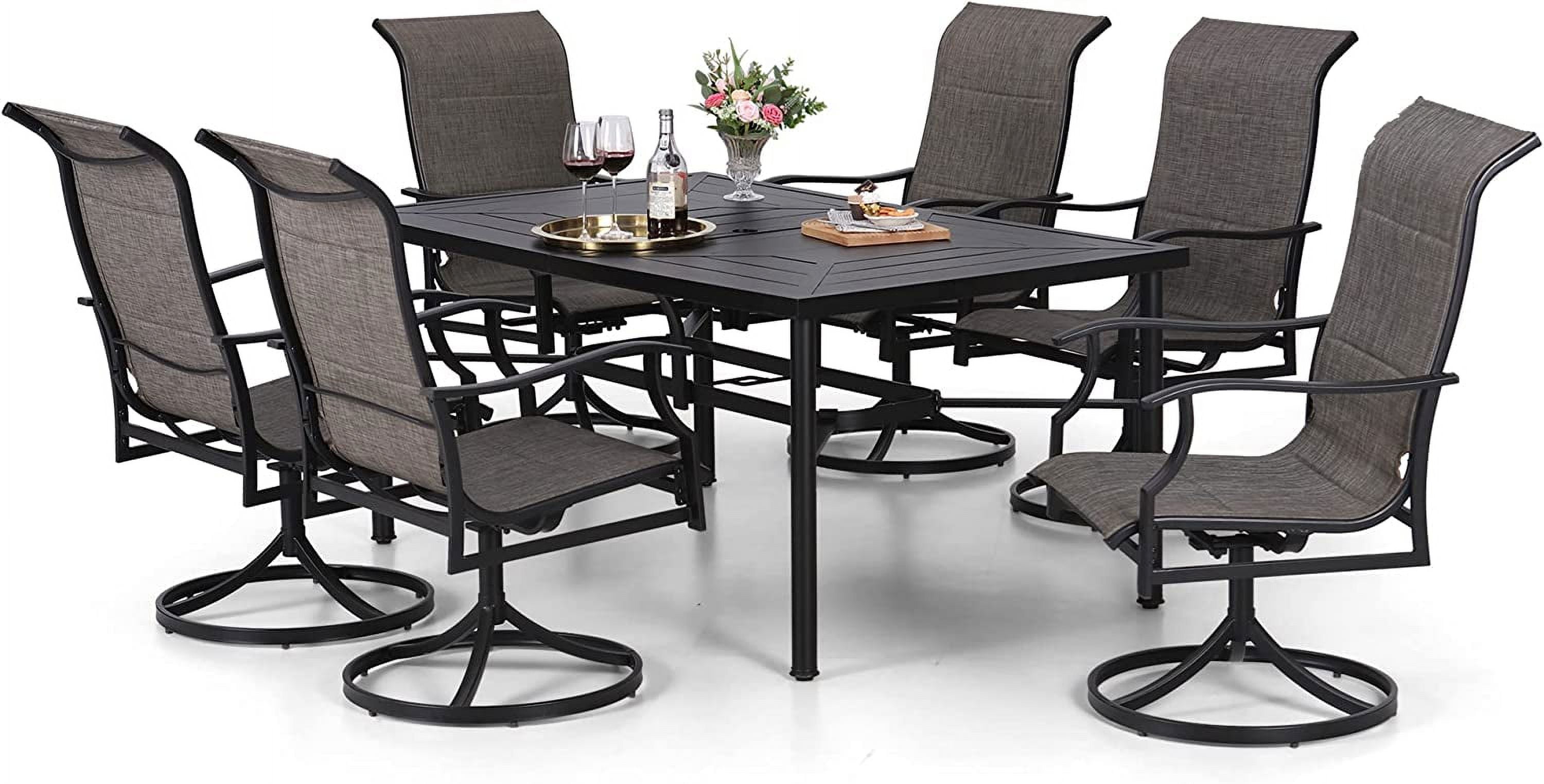 7 Pieces Patio Dining Set Rectangular Expandable Black Metal Table with ...