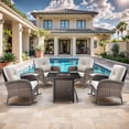 thumbnail image 1 of OPOHORO 7 - Pieces Patio Furniture Set with 30" Square Fire Pit Table, Outdoor Conversation Sets with 4 Glider Chairs and 2 Glass-Top Side Table, for Garden Lawn Balcony, Beige Cushion, 1 of 15