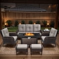thumbnail image 1 of OPOHORO 7 - Pieces Patio Furniture Set with 43" Rectangular Fire Pit Table, Outdoor Conversation Sets with Lounge Chairs, Glass Side Table and Ottomans, for Garden Lawn Balcony, Beige Cushion, 1 of 19