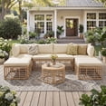 thumbnail image 1 of 7 Pieces Patio Furniture Set, All-Weather Rattan Sectional Sofa Set with Pillows, Outdoor Conversation Sets for Garden, Backyard, Balcony, Brown, 1 of 10