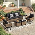 thumbnail image 1 of 6 Pieces Outdoor Swivel Patio Furniture Set, Wicker Sectional Couch Conversations Sets Rattan Sofa with 360° Swivel Rocking Chairs for Porch Backyard Garden-Yellow, 1 of 8