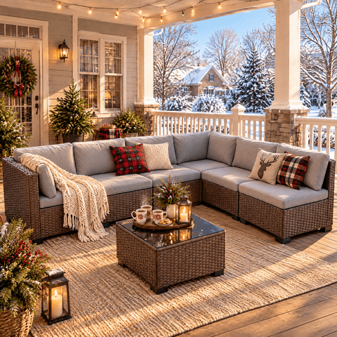 7 Pieces Patio Furniture Set, Asofer Rattan Wicker Outdoor Conversation Sectional Sofa Set with Upgraded Feet and Glass Coffee Table for Backyard,Porch,Poolside,Gray