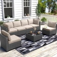 thumbnail image 1 of 7 Pieces Patio Furniture Set,Outdoor Rattan Conversation Sets with Detachable Soft Cushions and Waterproof Patio Sectional Sofa and Glass Top Table,Suitable for Indoor & Outdoor Use, 1 of 9