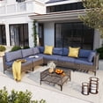 thumbnail image 1 of JOIVI 7 Pieces Patio Furniture Set, Outdoor Sectional Sofa Set with Cushion and Coffee Table, 7-Piece PE Rattan Conversation Set for Deck, Porch, Backyard, Denim Blue, 1 of 8