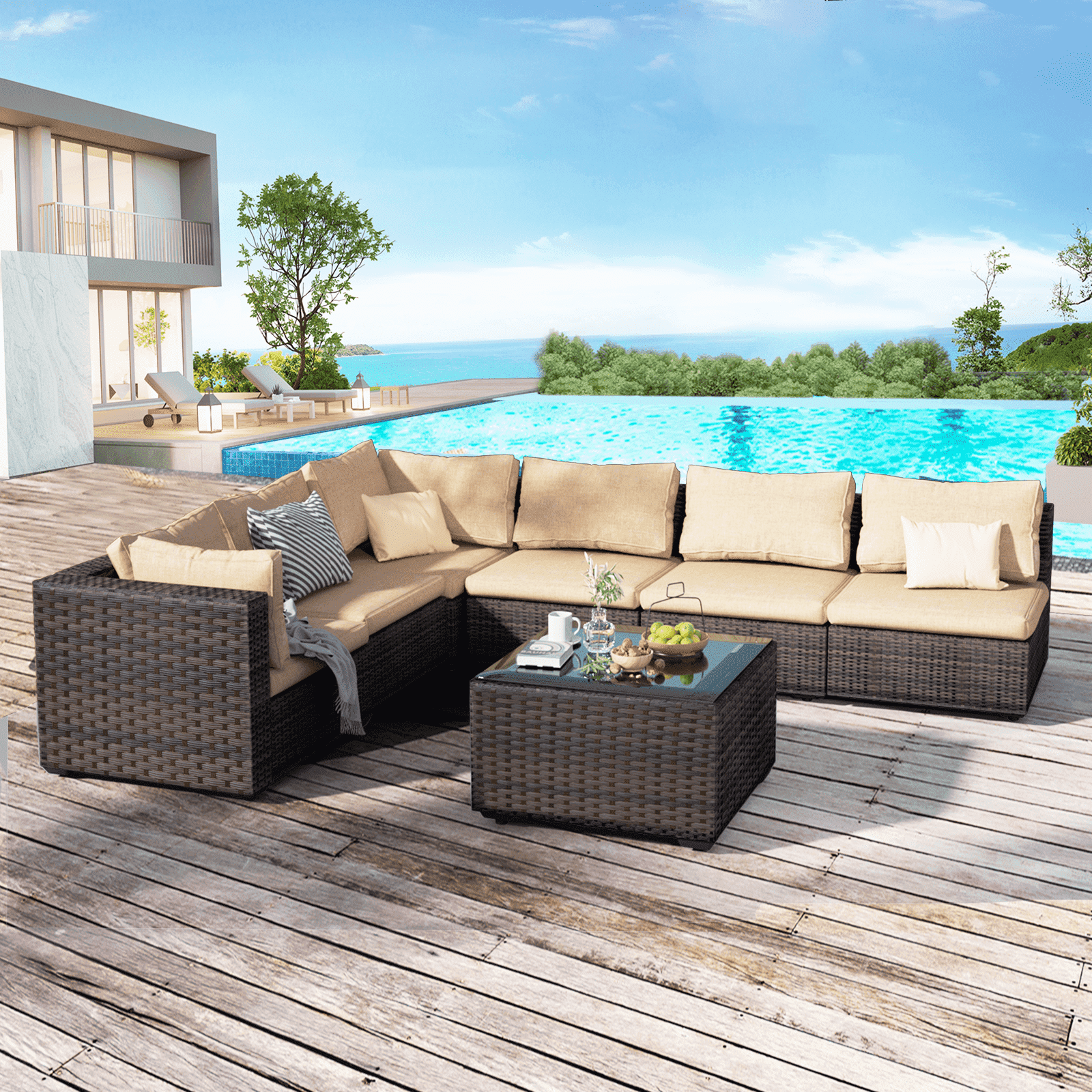 7 Pieces Patio Furniture Set Outdoor Sectional Sofa, All Weather — free download