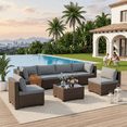 thumbnail image 1 of 7-Piece Patio Furniture Set, PE Rattan Outdoor Couch with Cushions and Glass Coffee Table, Wicker Sofa Set for Backyard, Porch, Garden, Balcony - Gray, 1 of 8