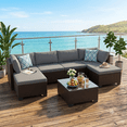 thumbnail image 1 of 7-Piece Patio Furniture Set, PE Rattan Outdoor Couch with Cushions and Glass Coffee Table, Wicker Sofa Set for Backyard, Porch, Garden, Balcony - Gray, 1 of 11