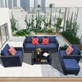 thumbnail image 1 of 7 Pieces Patio Furniture Set with Coffee Table, Garden Rattan Modular Sectional Sofa with Ottoman and Cushions for Backyard, Porch, Balcony, Blue, 1 of 7