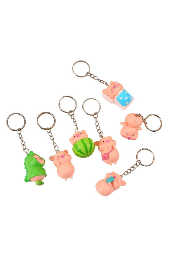 7 Pieces Pigs Pendant Keychains Three-dimensional Piggy Shaped Keyring Accessory Stylish Charm Handbag Decoration