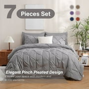 7 Pieces Pinch-Pleated Comforter Set, Gray Full Size