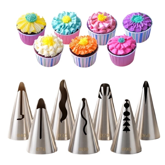 7 Pcs Pleated Skirt Piping Nozzles Set Stainless Steel Russian Piping Tips for Cake Decorating Fondant