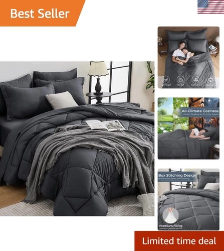 7 Pieces Queen Comforter Set, All Season Reversible Bed in a Bag, Ultra Soft ...