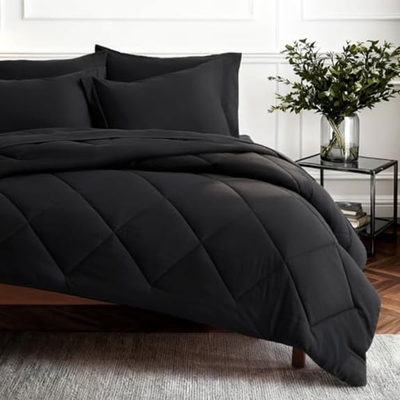 7 Pieces Queen Comforter Set Premium Series Hotel Luxury Soft Bed in a Bag Goose Down Alternative Safe for Sensitive Skin Bedding Comforter All Season Medium Warmth Black Queen Size