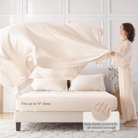 7 Pieces Queen Comforter Set, Seersucker Bed in a Bag Queen Size, All Season Luxury Bedding Set with Comforter, Flat Sheet, Fitted Sheet, Pillowcases & Shams, Beige